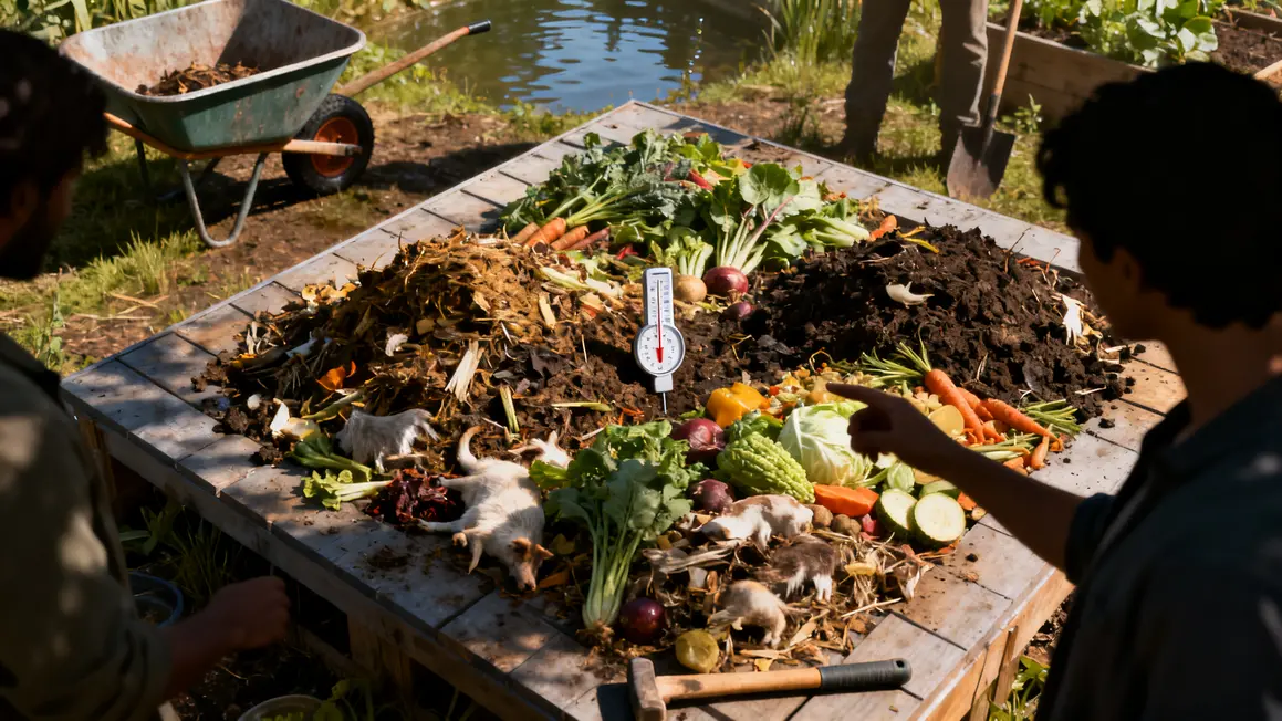 Plateforme compostage agricole avec dechets vegetaux et animaux
