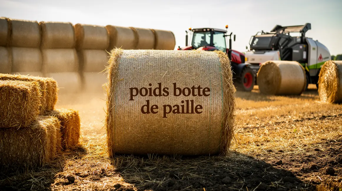 champ agricole avec bottes de paille et machines