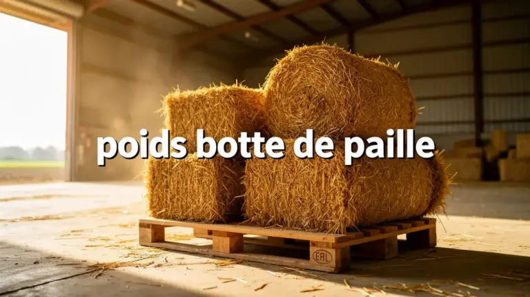 Ballots de paille tailles variées sur palette, hangar, poids botte de paille