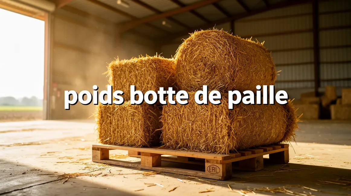 Ballots de paille tailles variées sur palette, hangar, poids botte de paille