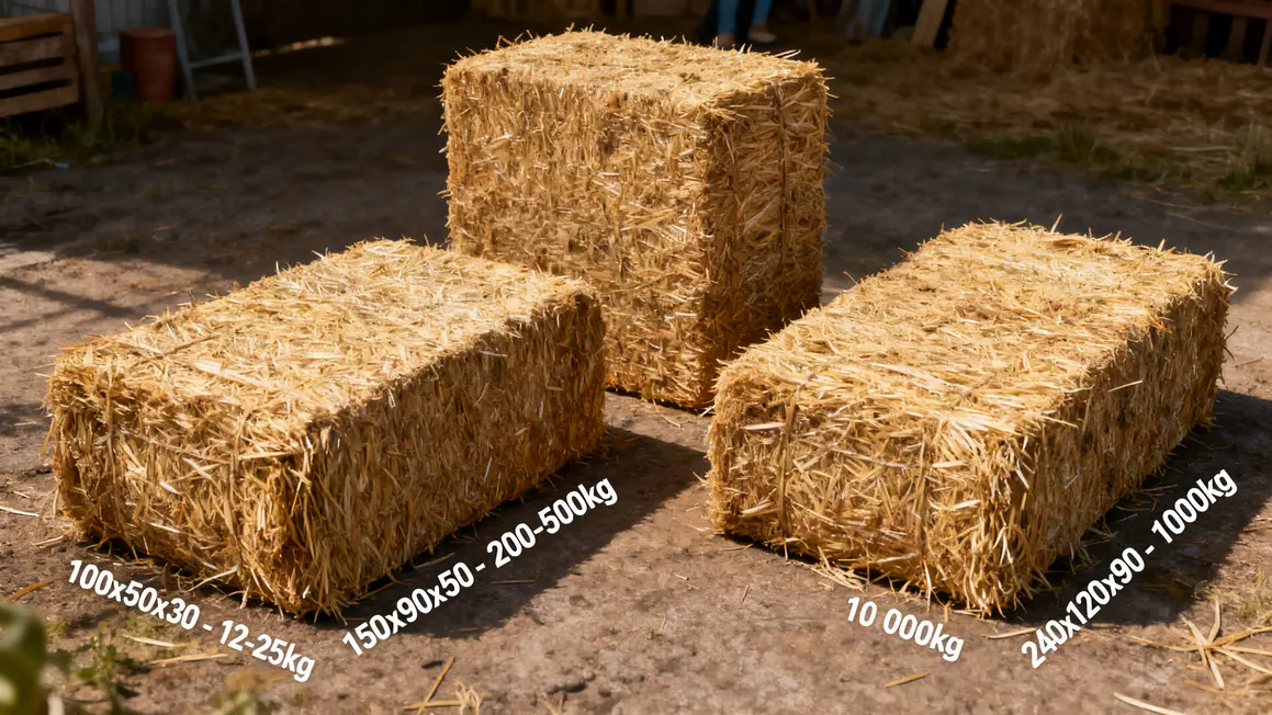 Trois bottes de paille rectangulaire poids et mesures