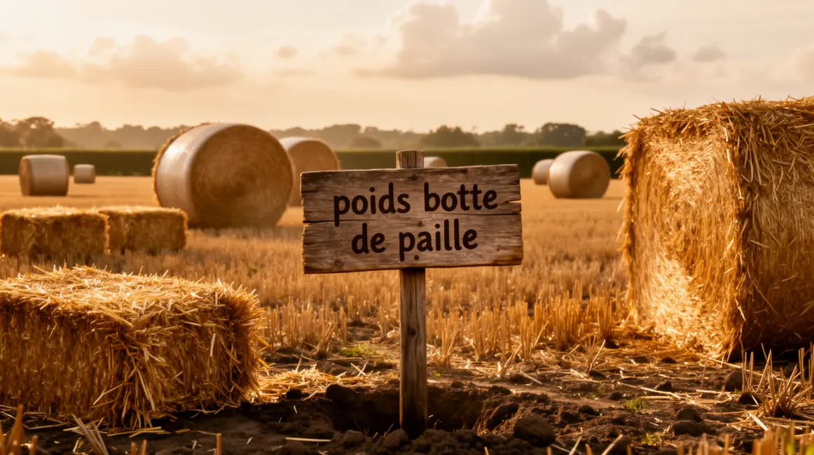 Scène champ bottes de paille avec panneau poids