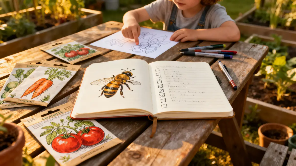 carnet ouvert avec graines pour potager bio