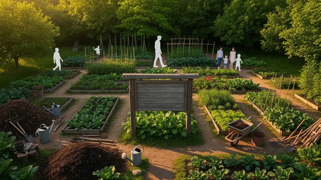 Photo potager bio familles silhouette outils