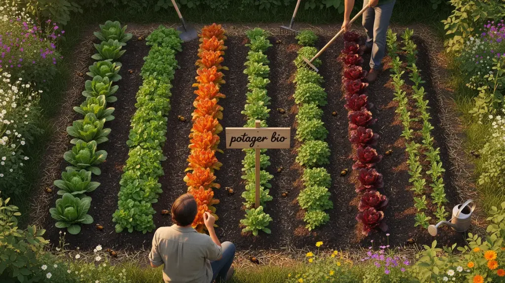 Potager bio divers legumes rangs outils biodiversite sol vivant