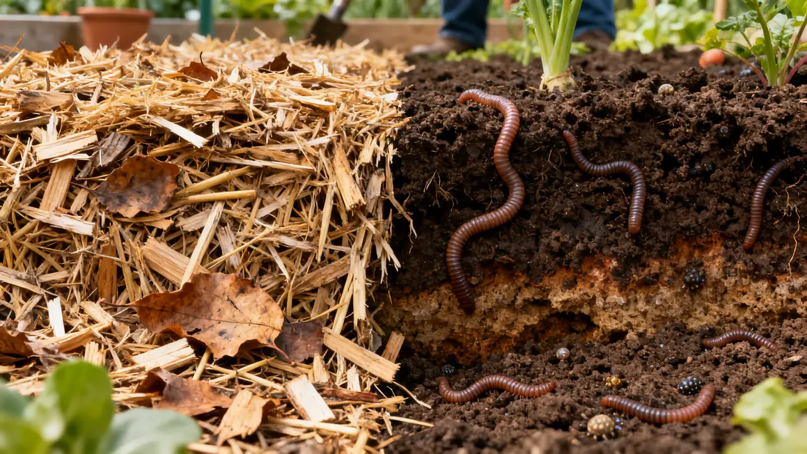 Comparaison sol potager paillé et non paillé