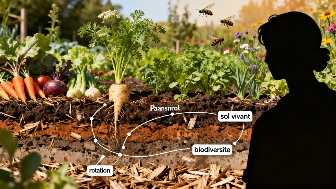 schéma sol vivant paillage légumes engrais verts biodiversité potager bio