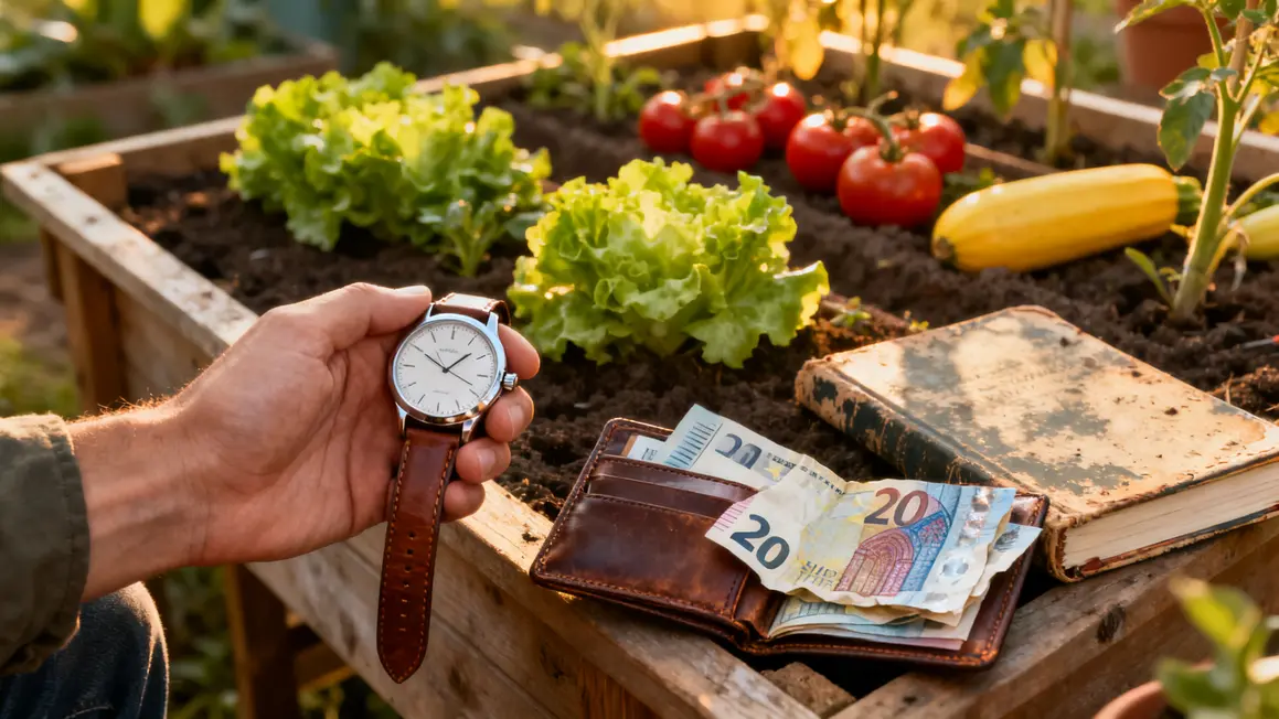 main montre portefeuille legumes potager