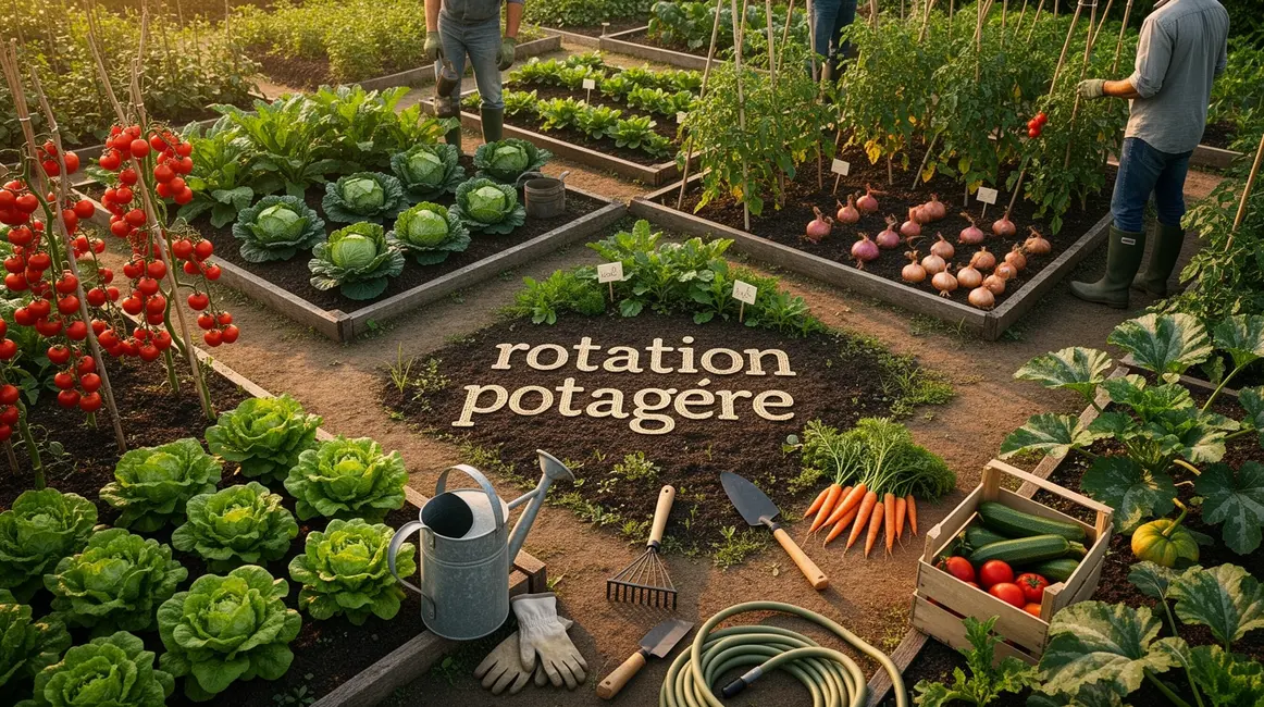vue d'un potager avec sections rotation potagere