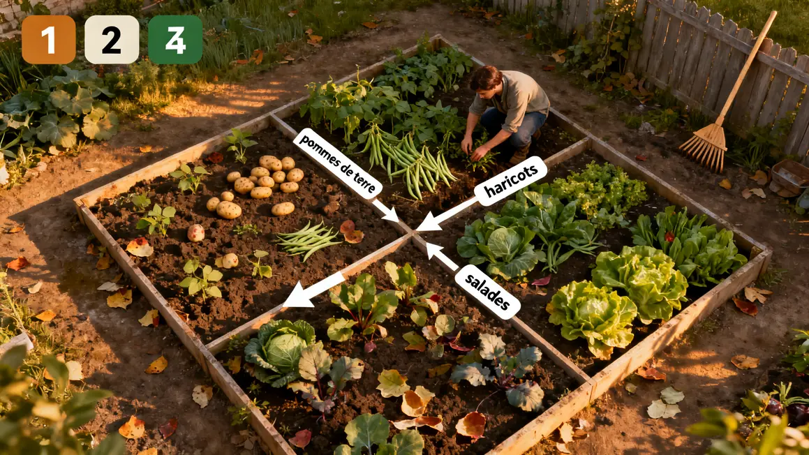 schema rotation potagere 4 zones pomme de terre haricot salade