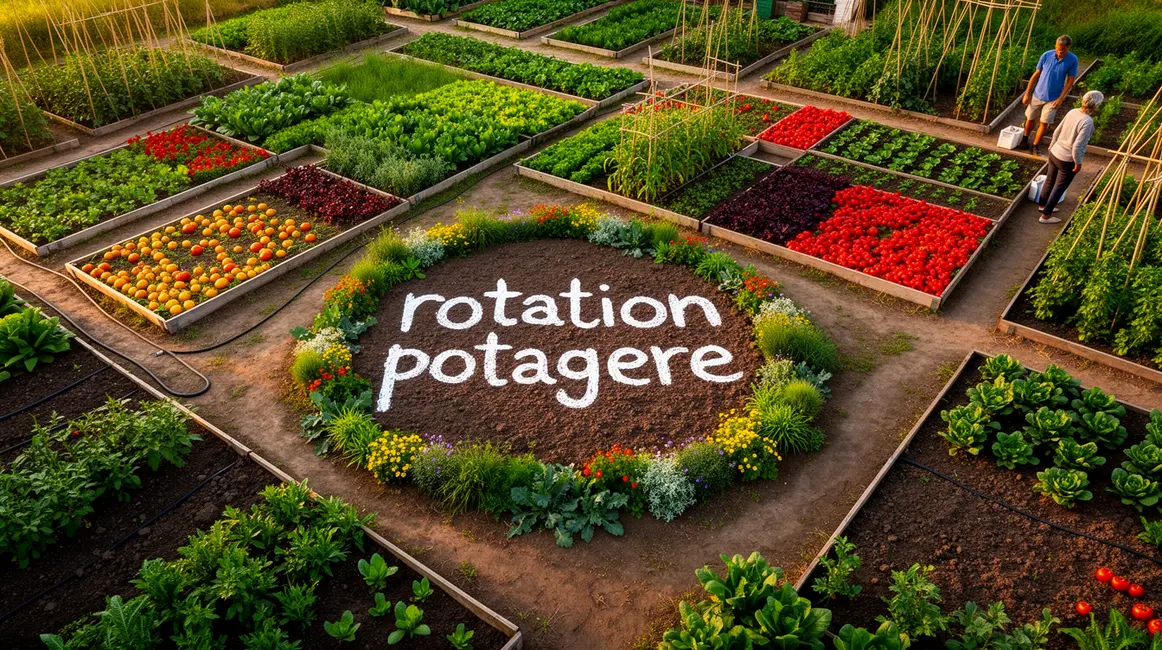 Vue aerienne rotation potagere parcelles legumes