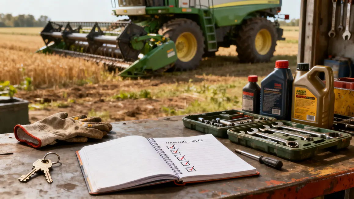 Checklist entretien matériel agricole sur table en ferme