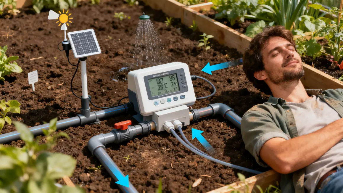 schema irrigation connectee capteurs humidite meteo controlleur