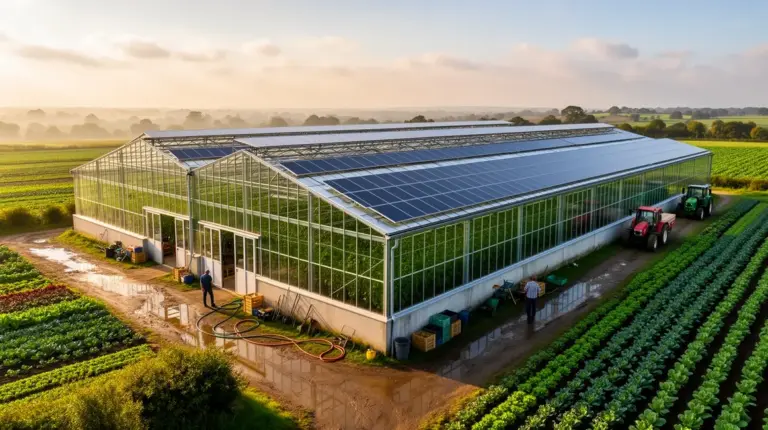 Serre maraîchère extérieure avec panneaux solaires