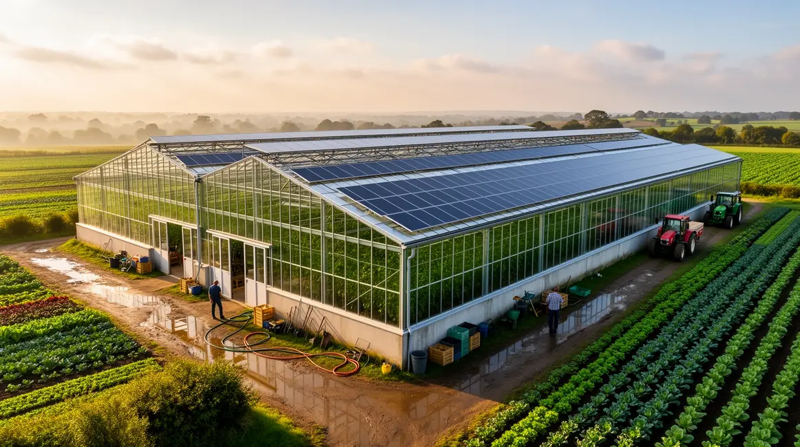 Serre maraîchère extérieure avec panneaux solaires