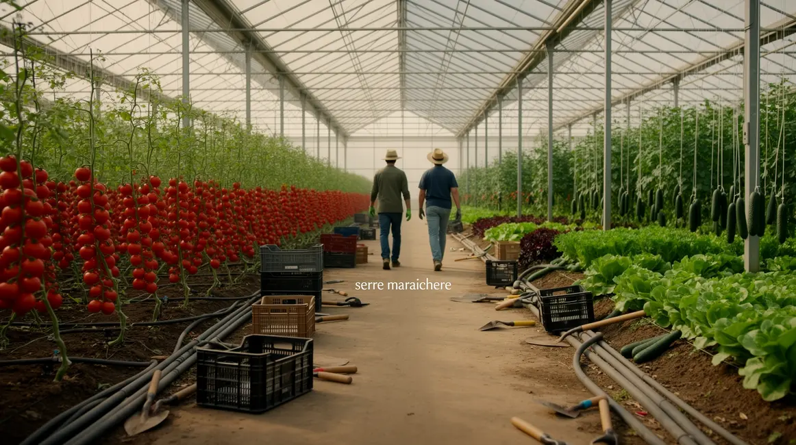 Serre maraîchère moderne en production de légumes