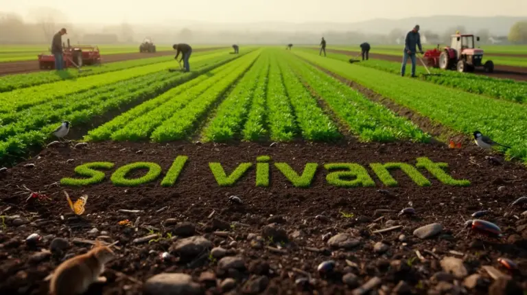 Champ fertile printemps, cultures alternées, sol vivant