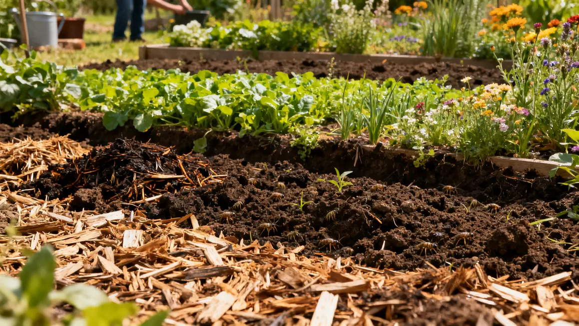 Sol vivant potager bio avec paillage compost et bande fleurie