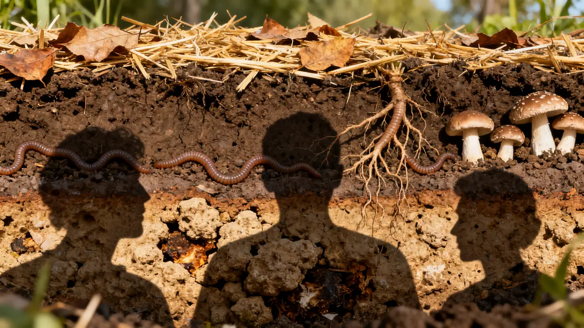 sol vivant coupe structure paille vers champignons organique