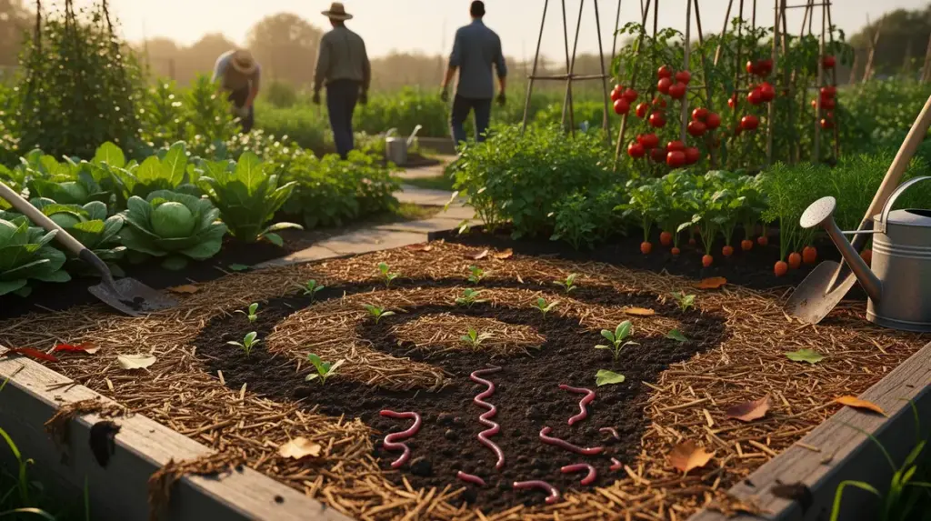 sol vivant potager mulch avec vers de terre