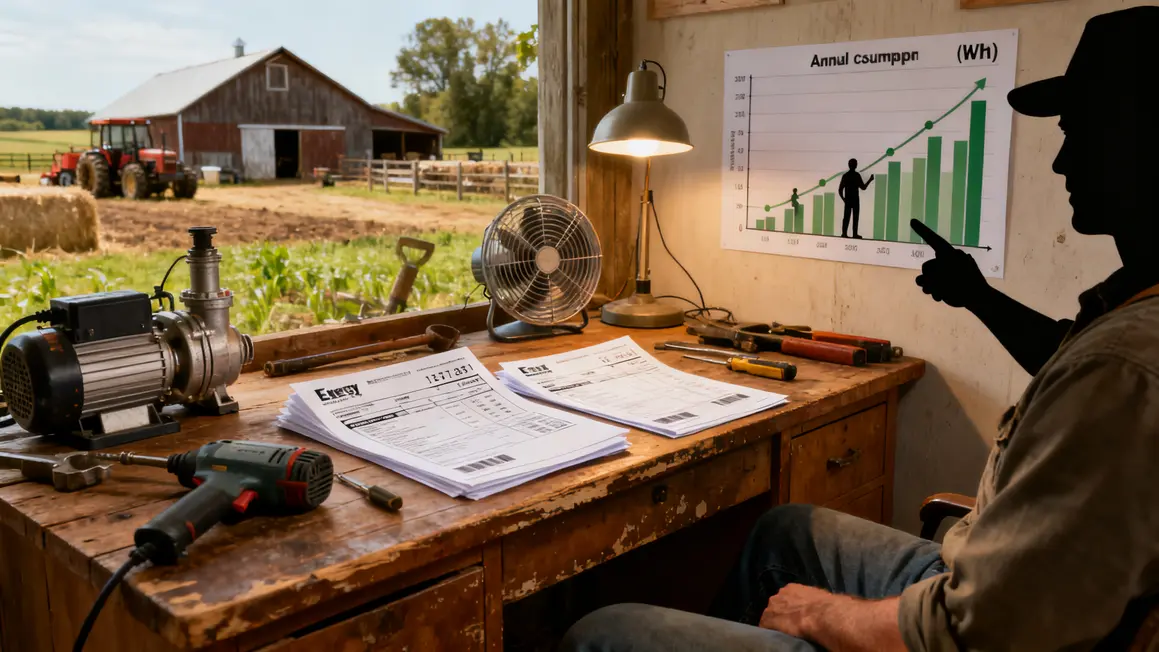 Solaire a la ferme tableau consommation kWh outils agricoles