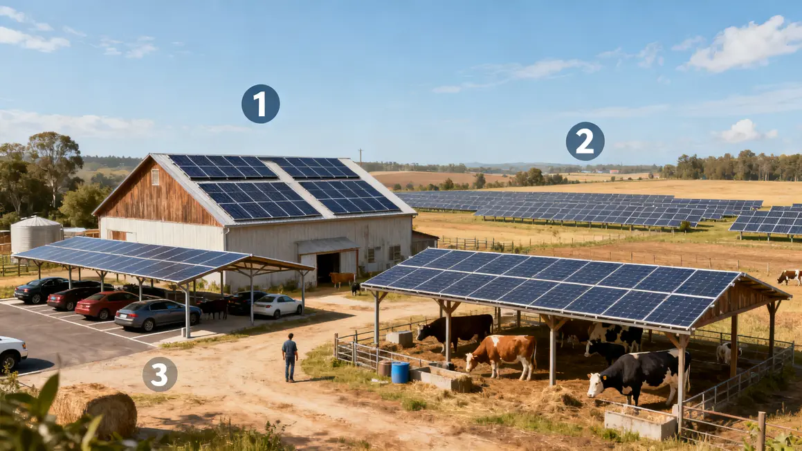 configurations ferme panneaux solaires toitures ombrières parc