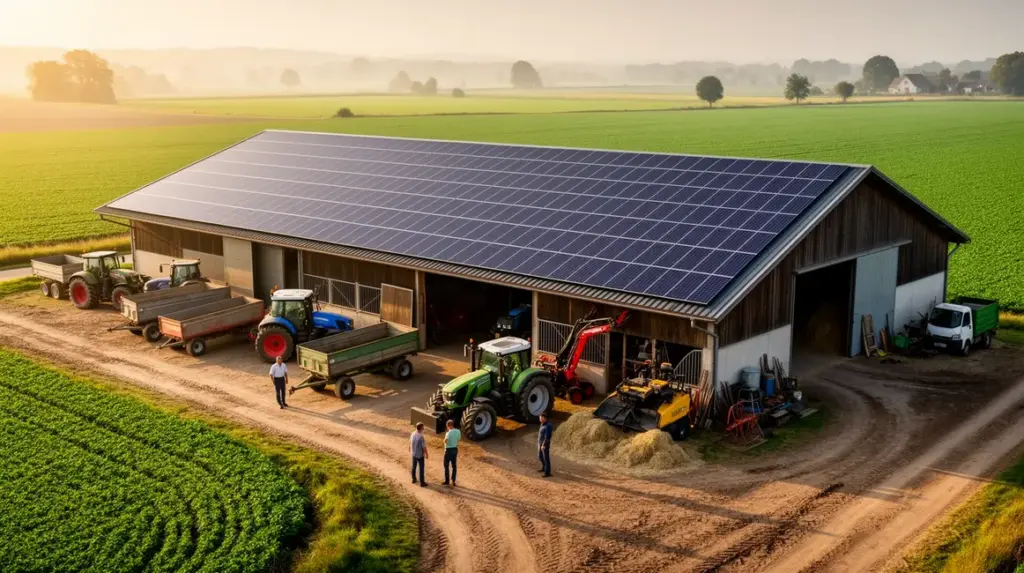 ferme solaire toiture panneaux champs verts