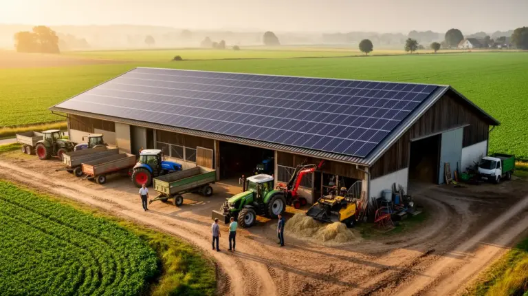 ferme solaire toiture panneaux champs verts