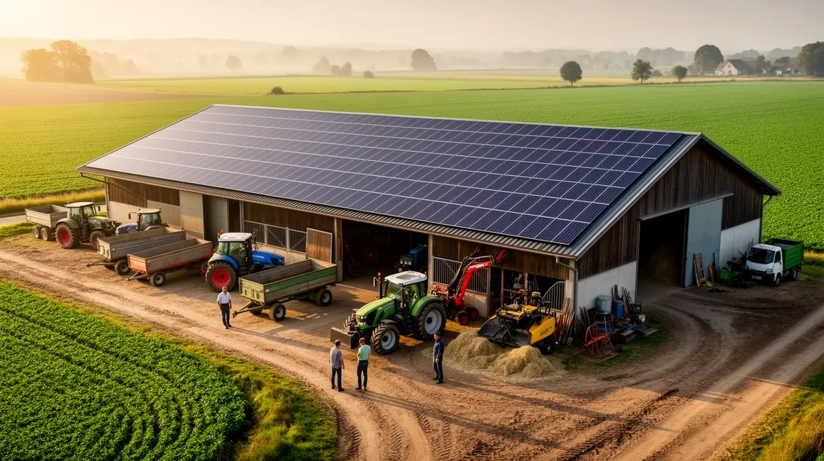 ferme solaire toiture panneaux champs verts