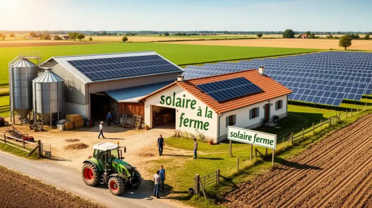 solaire a la ferme vue exploitation agricole panneaux solaires sur toitures et au sol