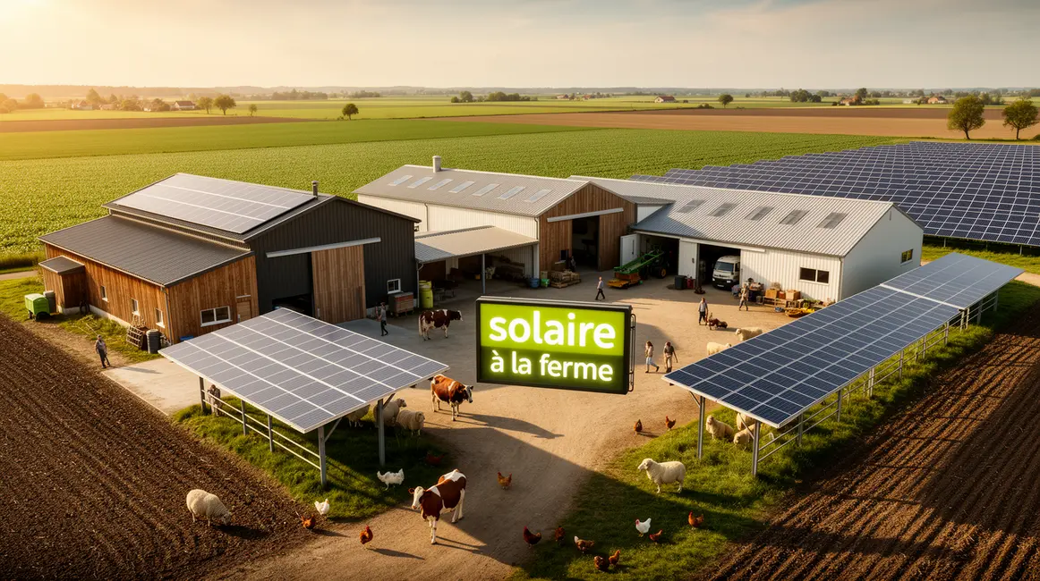 ferme moderne panneaux solaires toit ombrières parc solaire