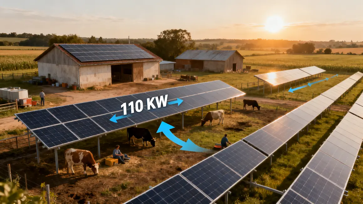 schema ferme agricole panneaux solaires sur toits et champs solaire a la ferme