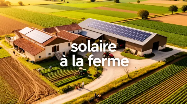 ferme rurale avec panneaux solaires sur toits et champs