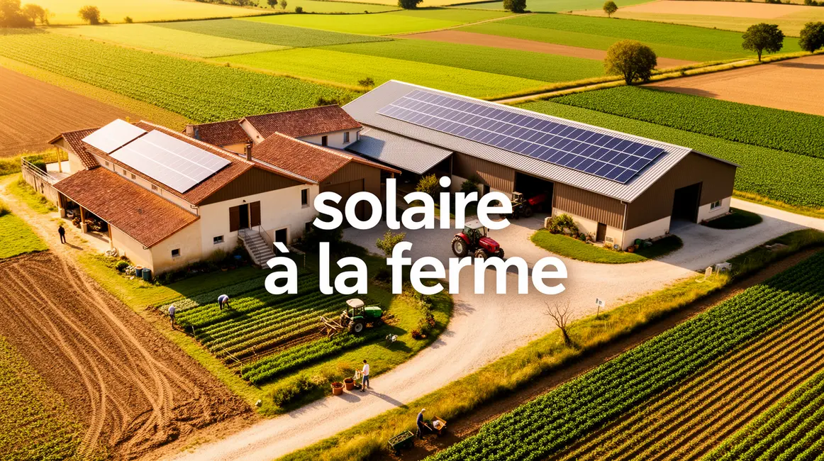 ferme rurale avec panneaux solaires sur toits et champs
