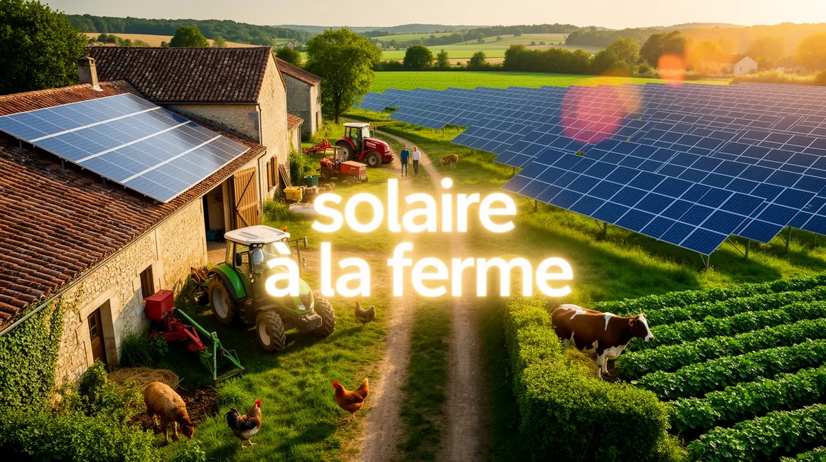 ferme française avec panneaux solaires et parc photovoltaïque