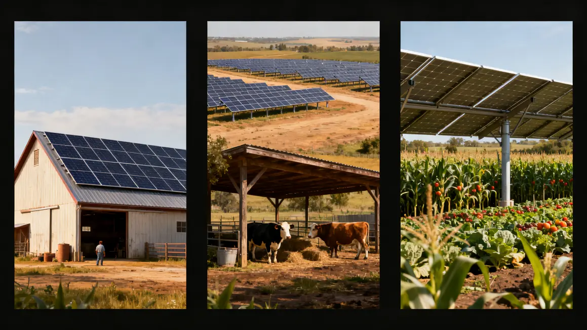 Différents systèmes solaires pour ferme : toiture, au sol, ombrières, agrivoltaïsme