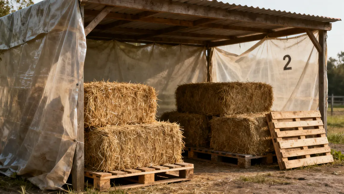 stockage bottes de paille sous abri