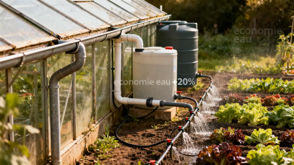Collecte eau irrigation goutte-à-goutte serre maraîchère