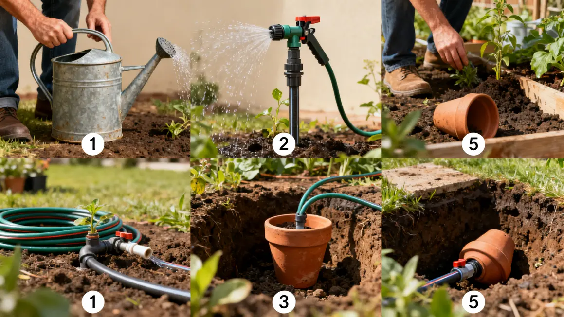 Comparatif systèmes irrigation potager goutte-à-goutte oyas arrosoir