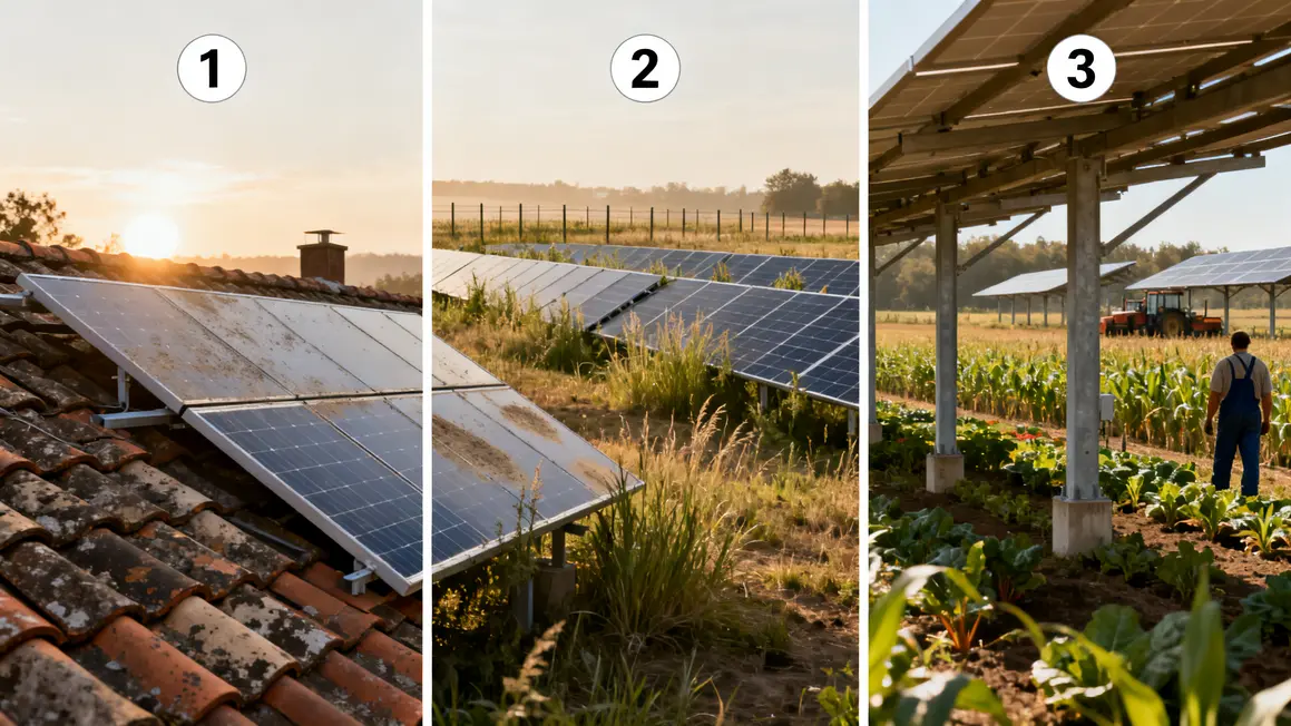 Trois types projets solaires à la ferme panneaux