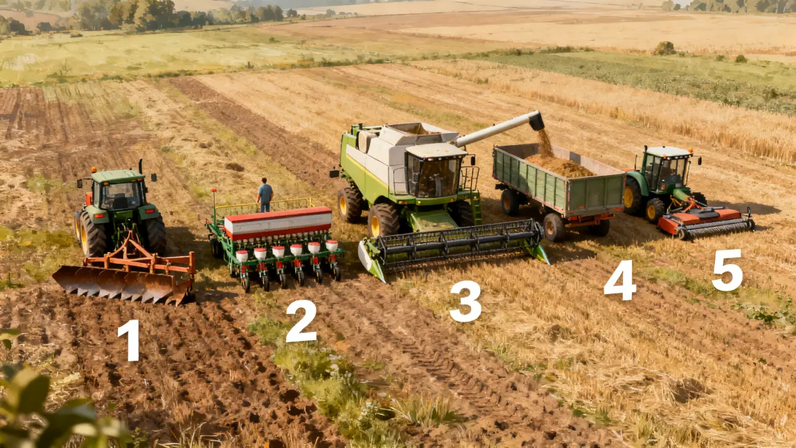 machines agricoles alignées terrain usages divers