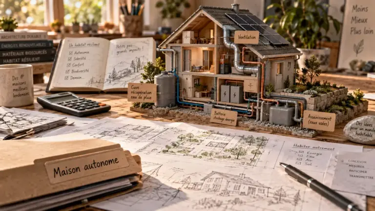 Constructeur maison autonome : maquette montrant 4 réseaux à dimensionner