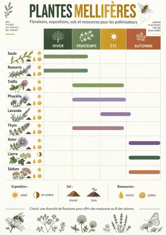 Infographie des plantes mellifères et de leur floraison selon les saisons