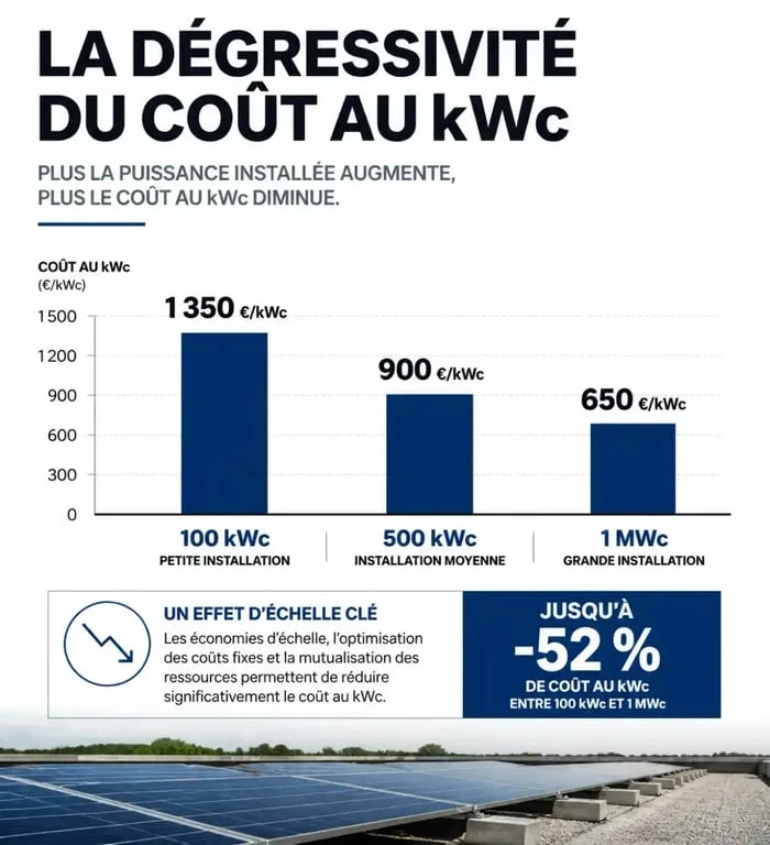 Infographie du prix d'une ombrière photovoltaïque selon la puissance installée