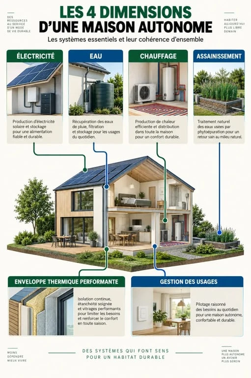 Les quatre réseaux essentiels d’une maison autonome et leur lien avec l’enveloppe thermique