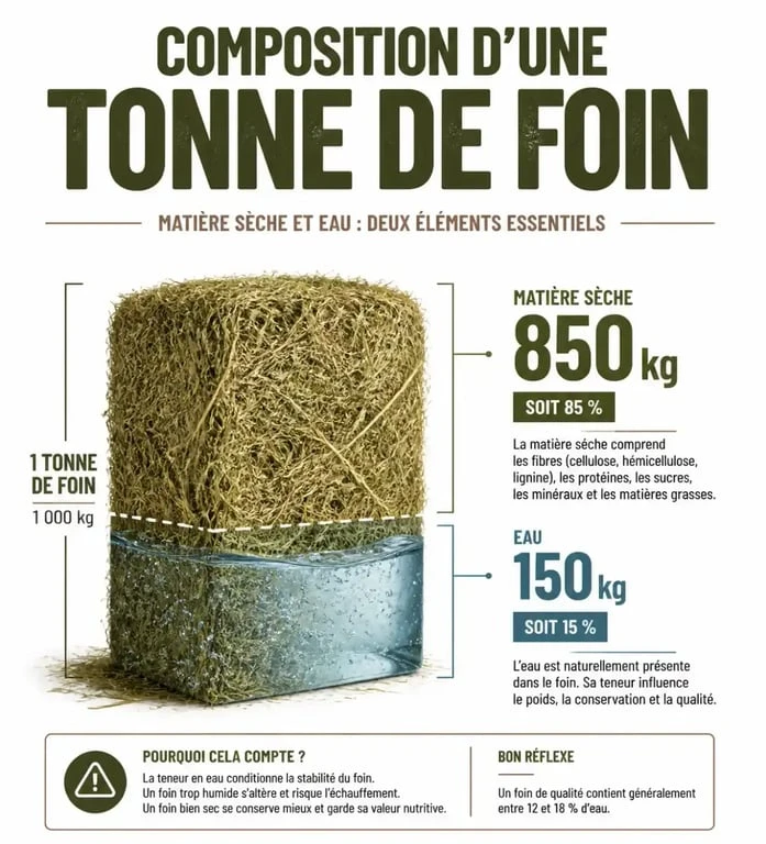 Infographie explicative sur le calcul du prix du foin à la tonne de matière sèche
