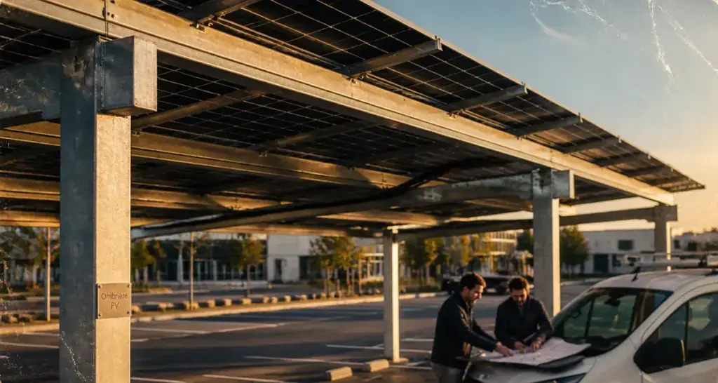 Ombrière photovoltaïque prix : parking avec modules PV et budget 2026