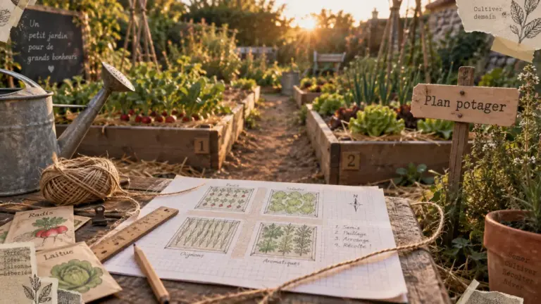 Plan potager debutant sur 4 m², carrés de culture et allées