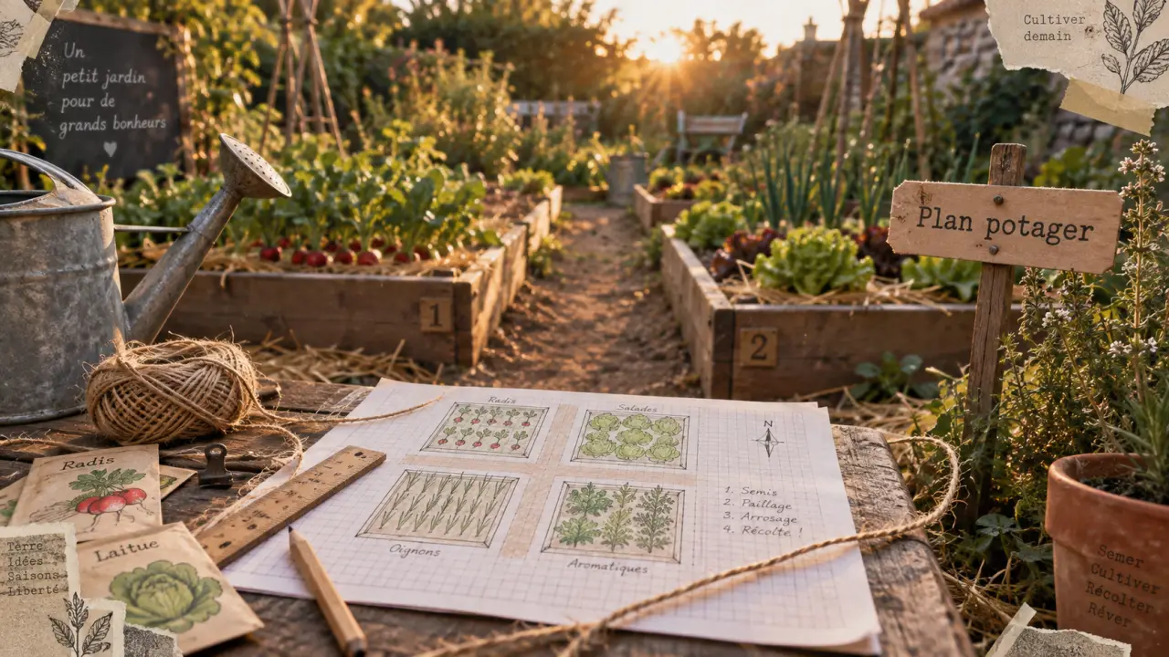 Plan potager debutant sur 4 m², carrés de culture et allées