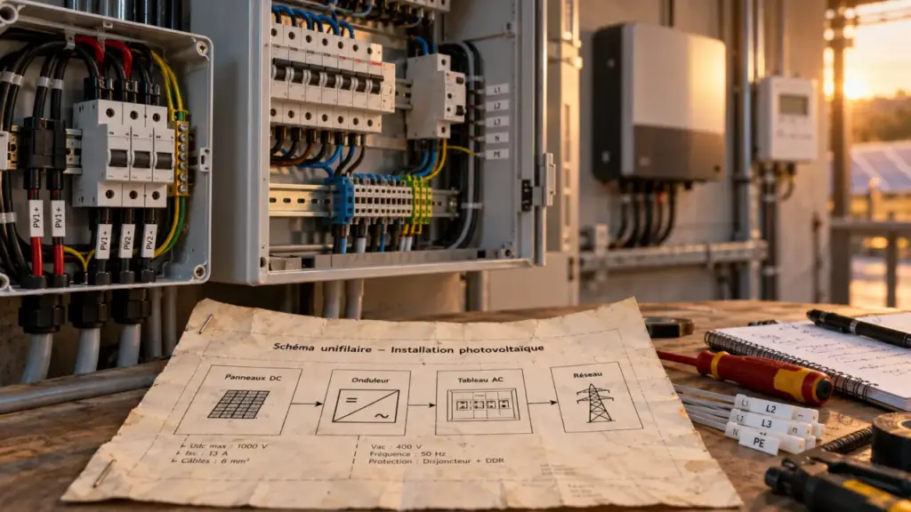 Schéma de raccordement photovoltaïque en autoconsommation : tableau AC vers réseau